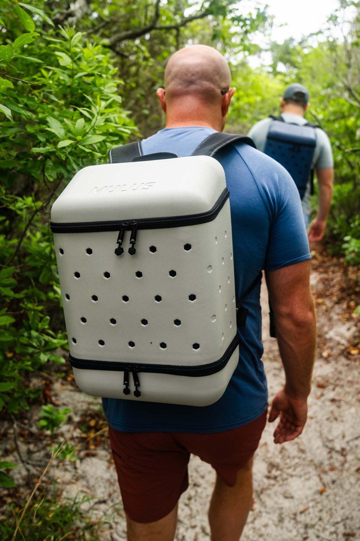 Ash Gray MULUS ROAMER backpack worn while hiking